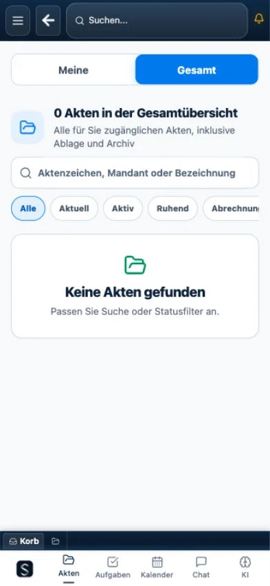 Aktuelle mobile SILCROW Aktenansicht ohne personenbezogene Daten