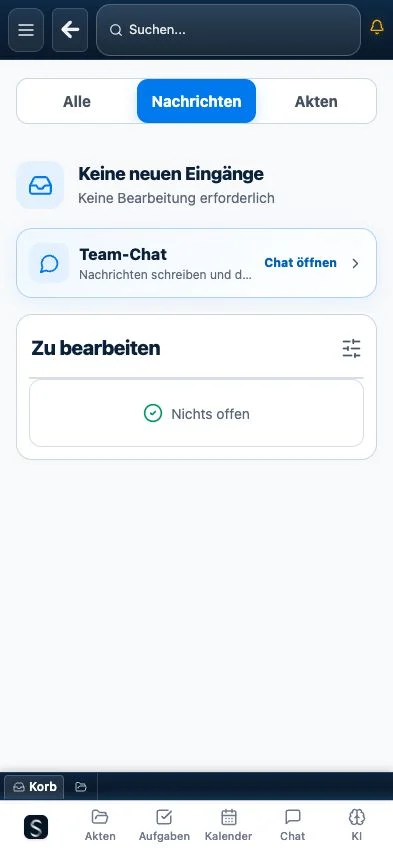 Aktuelle mobile SILCROW Eingangsansicht ohne personenbezogene Daten